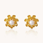 peony earring 18k gold fresh water pearl garden fashion