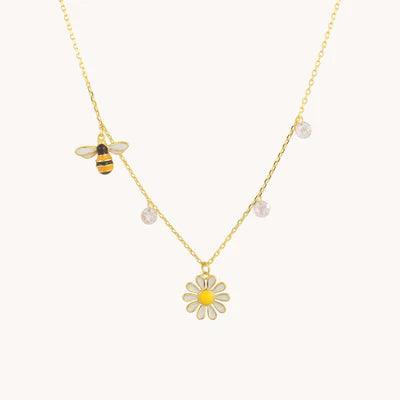 garden necklace, honeybee CZ flower necklace