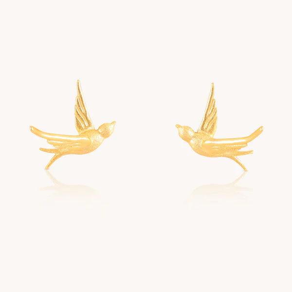 bird earrings garden fashion sterling silver 18K gold